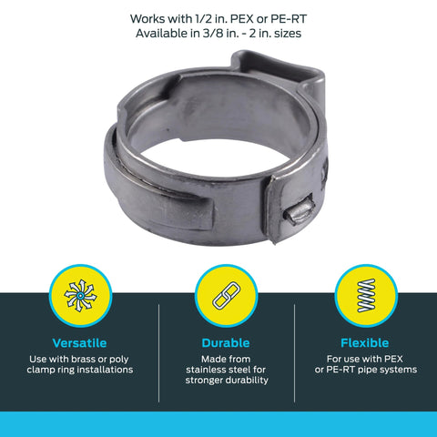 SharkBite 1/2 in stainless steel clamp ring for PEX/PE-RT plumbing fittings