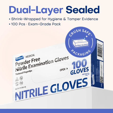 Large Powder Free Latex Free Nitrile Exam Gloves Legit Top Grade Comfort And Snap Tight Grip For Clinical Work Or Daily Tasks With Solid Tactile Feedback And No Sweat Easy Removal - 100 gloves packaging