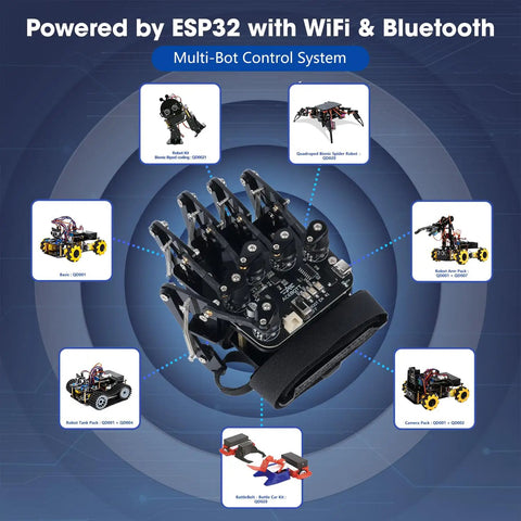 Hands On Motion Sensing Glove For Kids Wireless Robotic Arm Kit With ESP32 Encoders And Accelerometer Arduino Python ACECode Compatible Gesture Control For 8 To 12 Year Old Makers, black glove