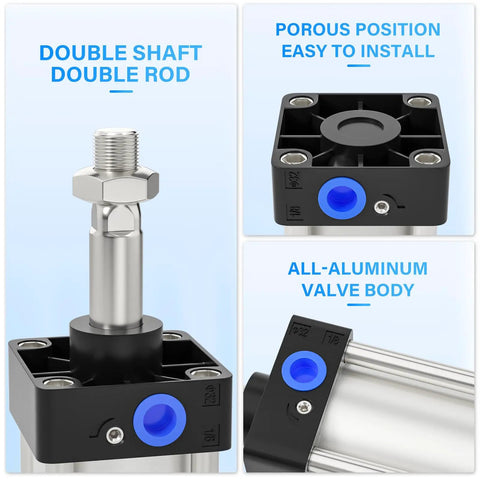 Heavy Duty Pneumatic Air Cylinder 4 Inch Bore 4 Inch Stroke Double Acting With Half Inch Port Aluminum Body in detail view