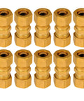 Heavy Duty Rock Solid Brass Compression Union Elbow Pipe Fitting One Half Inch 90 Degree Connector Seals Copper Aluminum And Plastic Tubing Zero Drip Shop Ready Hardware 10 Pack, ten brass fittings.