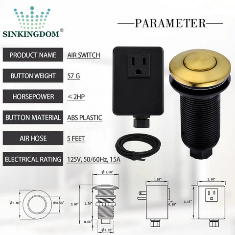 Garbage Disposal Air Switch Kit With Long Button In Champagne Bronze Brass Cover For Easy Kitchen Upgrades