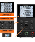 Adjustable DC Bench Power Supply 30V 10A And 5A With RS 232 Control featuring LCD display and coarse fine adjustment knobs