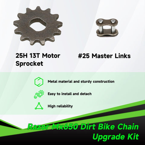 25H Drive Chain 132 Link With 13 Tooth Sprocket Upgrade Kit For Razor MX650 MX500 RSF650 SX500 Electric Dirt Bike Pit Bike Motocross Parts With Chain Tensioner