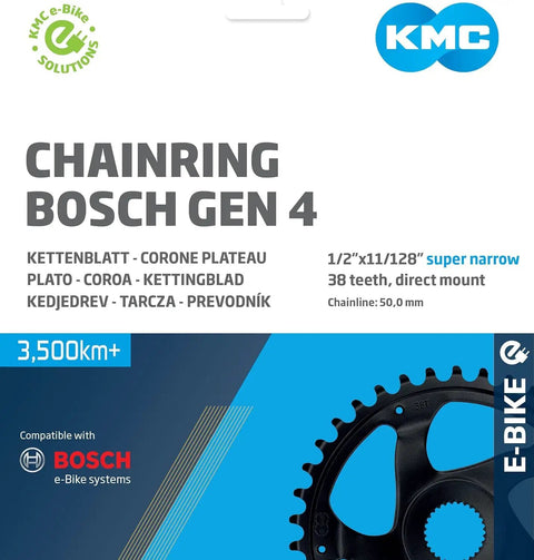 Gen4 Chain Ring 38T 52mm Black For Bosch Performance Line CX And Performance Line Speed MY2020 packaging with specs