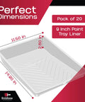 20 Pack 9 Inch Disposable Paint Tray Liners For Roller Trays, Heavy Duty Plastic With Textured Ridges, Dimensions Shown
