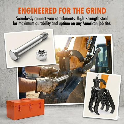 0.98 Inch Mini Excavator Bucket Pins 25mm Grade 10.9 Steel Dual Length Precision Engineering for Precise Fitment in Mini Excavator Linkage Systems for Easy Install and Maximum Durability, shown with lock nut