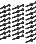 25 Piece M5 Carriage Bolt And Flange Nut Set, Stainless Steel 304 Rust Resistant Fasteners For Agricultural Equipment Storage Racks And Furniture Assembly, Non Slip Grip And Heavy Duty Security, black bolts laid out