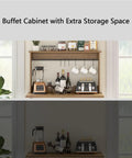 White Farmhouse Coffee Bar Cabinet With Hutch Sliding Barn Door 31 Inch Buffet With Six Mug Hooks And Adjustable Shelves