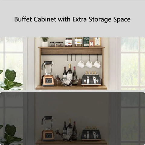 White Farmhouse Coffee Bar Cabinet With Hutch Sliding Barn Door 31 Inch Buffet With Six Mug Hooks And Adjustable Shelves