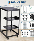 Rock Solid 20U Open Frame Network Rack Hella Sturdy Cold Rolled Steel Server Cabinet With Super Adjustable Depth Between 22 And 40 Inches dimensions diagram.