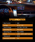 Interior view of car dashboard displaying 8 Gang Switch Panel BA80 Universal Circuit Control Relay Box with specifications.