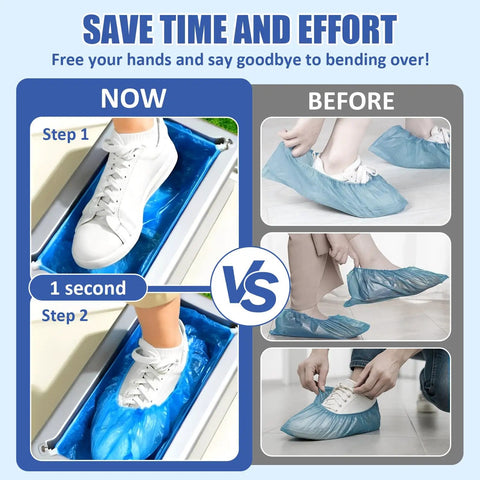 Automatic Shoe Cover Dispenser Featuring 200 Disposable Non Slip Shoe Covers in action, showing ease of use and time saving.