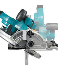 Heavy Hitter 40 Volt Cordless Circular Saw With Dual Five Amp Hour Battery Packs and A Precision 235 Millimeter Cutter Blade, side view of depth adjustment features.