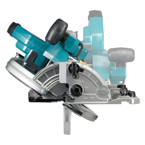 Heavy Hitter 40 Volt Cordless Circular Saw With Dual Five Amp Hour Battery Packs and A Precision 235 Millimeter Cutter Blade, side view of depth adjustment features.