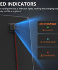 Close-up of LED indicators on the Lightweight 50W 12V Solar Battery Charger Maintainer, showing charging status lights.