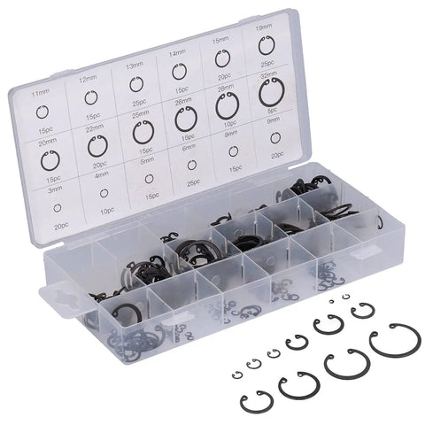 300 Piece Snap Ring Assortment Kit With Alloy Steel Retaining Rings For Automotive And Home Fix Tasks 18 Sizes From 3mm To 32mm Built To Snap Right Durable And Versatile Tool Set For Axles And Grooves, labeled case