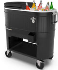 120-Qt Rolling Ice Chest Cooler Cart With Wheels And Drink Dividers, Portable Patio Party Bar, Black, loaded with beverages