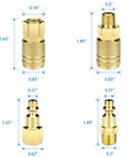 Eight Piece One Quarter Inch NPT Quick Connect Air Hose Fittings Kit with dimensions shown