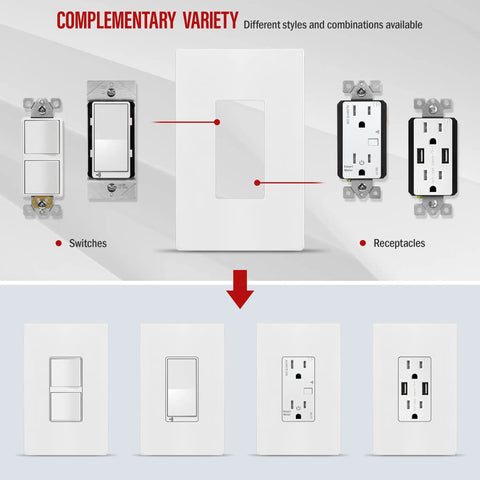 Screwless Decorator Wall Plate 1-Gang White Gloss Finish Outlet Cover compatibility with switches and receptacles