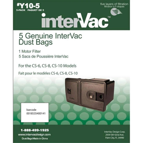 Replacement Vacuum Bags For CS-6 CS-8 CS-8HW CS-10 Systems Y10-5 Pack Of 5 Bags Plus One Motor Filter box packaging