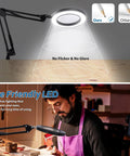 Floor Magnifying Glass With Light And Stand, 10X To 20X Magnification, 72 LED illuminating a workspace, man sewing beneath.