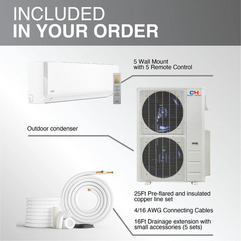Heavy Duty 48000 BTU Five Zone Mini Split Air Conditioner And Heat Pump With Super Fast Cooling Slick Smart Controls And Five Wall Mounted Indoor Units For Total Home Comfort
