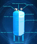Vertical Pressure Water Storage Tank 150L Large Capacity With Fittings, cutaway view showing components and water levels in blue tank.