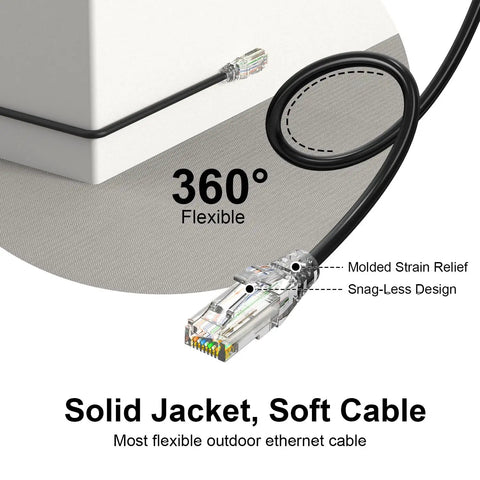 Cat6A Ethernet Cable 10 Ft Pack Of 10 Snagless Pure Copper 28AWG Patch Cable 360-degree flexibility with soft jacket