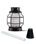 Tabletop Metal Torch Lanterns Two Pack for Outdoor Patio Garden and Backyard, black cage with fiberglass wick and snuffer
