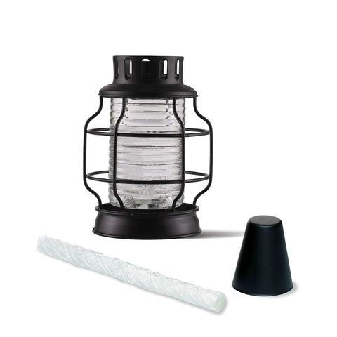 Tabletop Metal Torch Lanterns Two Pack for Outdoor Patio Garden and Backyard, black cage with fiberglass wick and snuffer