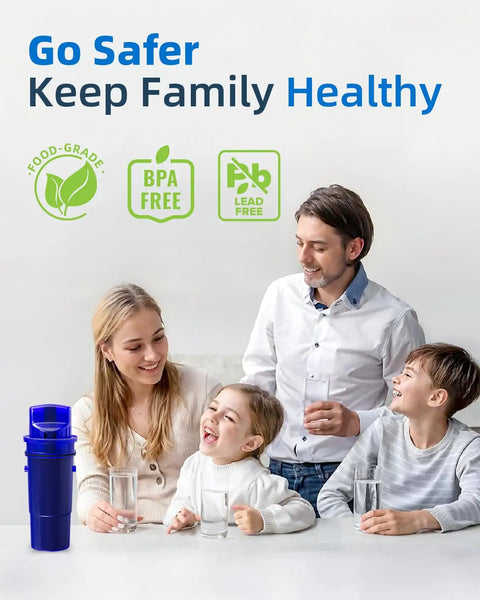 Family enjoying clean water with Replacement Water Filter For Pitchers And Dispensers, Adsorbs Ninety Nine Percent Chlorine.