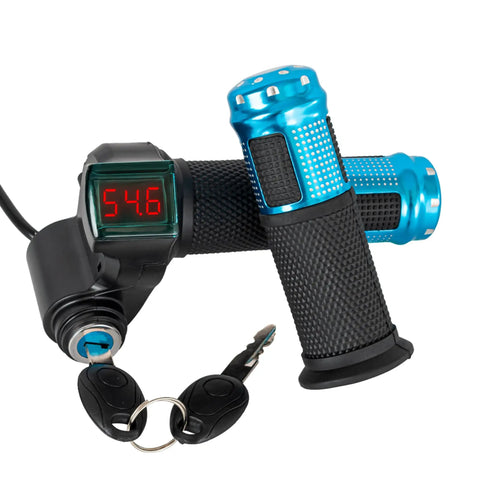 Electric Twist Throttle With Key 12V To 96V Universal Five Wire Controller With Volt Meter Display For Electric Bikes Scooters Go Karts And More And Compatible Across 12V 24V 36V 48V 60V 72V And 96V Systems, with keys