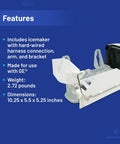Ice Maker Replacement for GE Refrigerator With Power Cords and End Mounted Fill Cups, white plastic structure side view