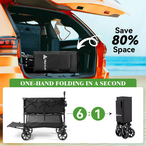 Double Decker Beach Wagon With Big Wheels For Sand Heavy Duty Collapsible Cart Tailgate Access 500 Lbs Capacity Foldable Utility Cart