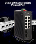 Beefy 8 Port Gigabit Ethernet Switch With 2 SFP Ports, DIN Rail And Wall Mountable, industrial design front view