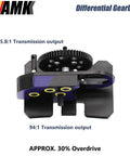 Overdrive Thirty Percent Metal Differential Gearbox With POM Skid Plate for RC Crawlers, 65.8:1 and 94:1 transmission, purple.