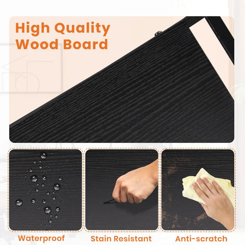 High-quality black wood board details for Five Tier Bookshelf Tall Display Stand For Bedroom Living Room And Home Office Industrial Style Black Storage Rack For Books CDs Movies And Decor Space Saver.