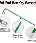 4 Piece 2.5mm Ball End Hex Key Set with Long Arm L Shaped Allen Wrenches S2 Steel detail and ball end design.