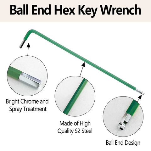 4 Piece 2.5mm Ball End Hex Key Set with Long Arm L Shaped Allen Wrenches S2 Steel detail and ball end design.