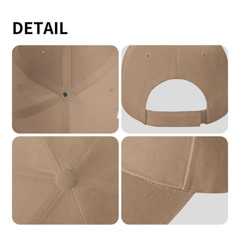 Details of Classic Unisex Trucker Cap With Curved Brim And Adjustable Back Strap In Natural Color including eyelets and stitching.