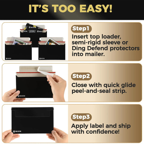7 By 4.35 Inch Black Card Mailers For Trading Cards Self Adhesive Premium Shipping Envelopes usage steps chart