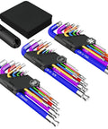 27 Piece Hex Key Set Color Coded Chrome Vanadium Steel with color-coded long arm wrenches and sturdy T handle in a holder