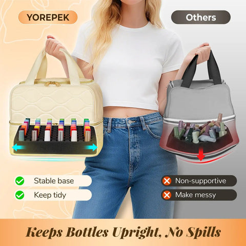 Two Layer Nail Polish Organizer Case That Holds 42 Plus 15ml Bottles, A Handy Nail Kit Bag With Compartments, Beige, compared with other bag.