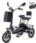 Three Wheel Electric Trike For Adults With 500W Peak Brushless Motor Foldable Ebike 480Wh Removable Battery Easy Step Through Frame Two Seats Up To 45 Miles Stable Senior Friendly Ride Gift For Parents, black front view with rear seat