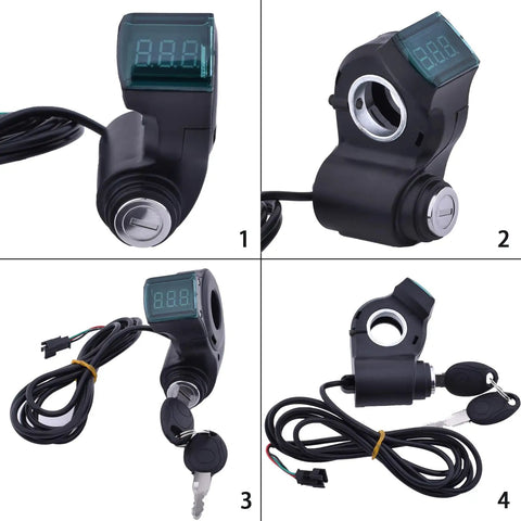 Universal Ebike Ignition Switch With Key And Throttle Display, 12V-96V Voltage Readout, 3-Wire Lock, 63-Inch Cable, Fits 22mm Handlebars, Electric Scooter Key Switch, 2-In-1 Bike Key Ignition