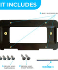 BMW Rear Bumper License Plate Bracket 2000 To 2026, Plate Holder Kit with screws, wrench, and copper nuts shown