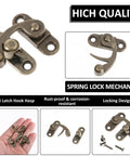 Two Piece Bronze Zinc Alloy Swing Arm Hasp Latch Set With Heavy Duty Mounting Screws For Jewelry Boxes Cabinets And Toolboxes detailed image showing spring lock mechanism.