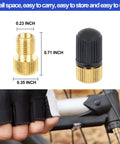 "Brass Presta to Schrader Valve Adapter Set for Quick Tire Inflation with Any Standard Bicycle Pump or Air Compressor An Essential 8 Pack for Bikes Scooters and E Bikes, size dimensions shown with adapter in use."