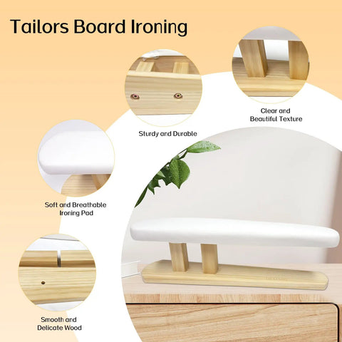 Pro Grade Tailor Ironing Board With Padded Sleeve And Chest Press Pad Slick Sanded Ash Wood Base Heavy Duty Non Slip Bottom Built Tough For No Sweat Garment Finishing Real Deal Sewing Room Essential
